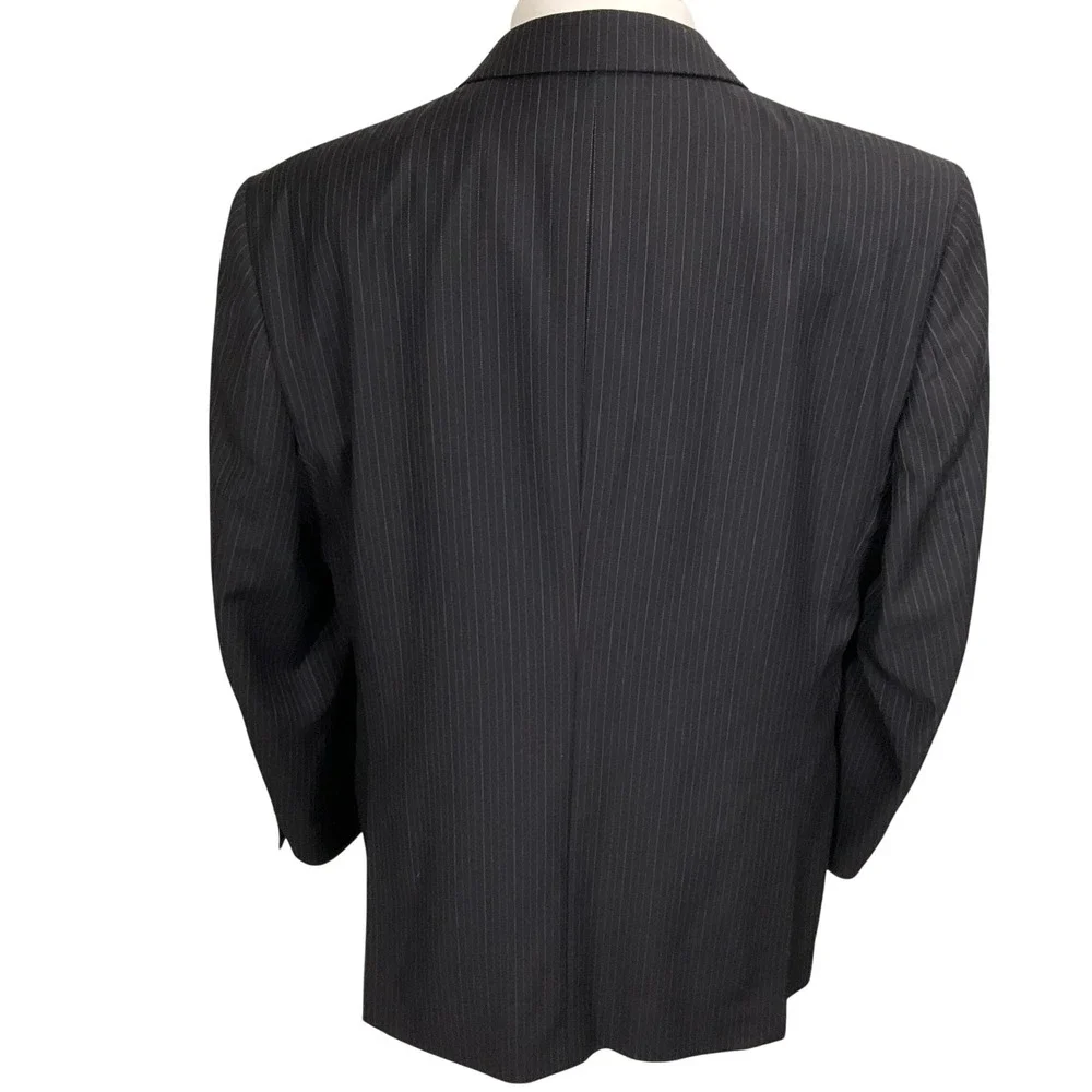 Jones New York Suit Mens 44R 40W Black Pinstripe 3-Button Formal Classic Wool